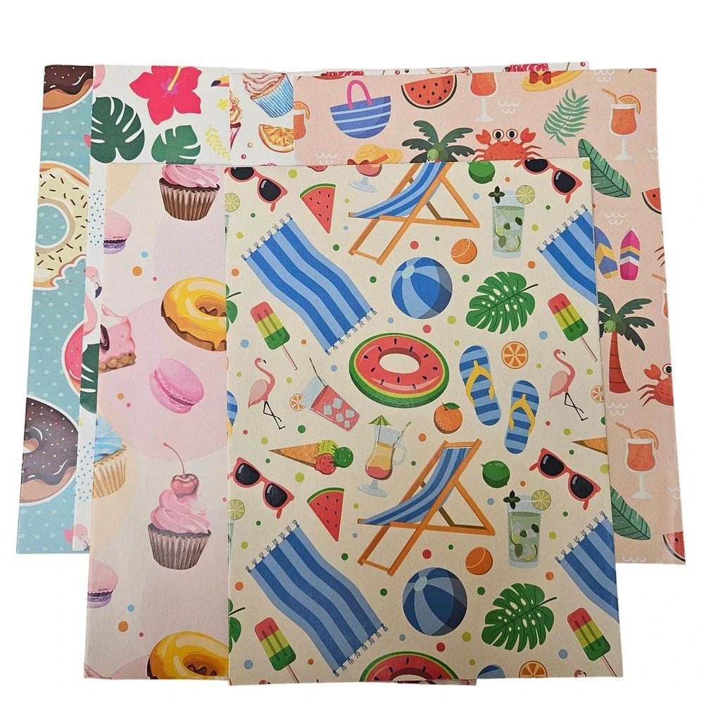 Lot 6 Folded Gift Wrapping Paper Sheets Donut Beach Cupcake Tropical‎ Prints